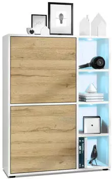 Vladon Cuba Highboard 8 F&auml;cher, Wei&szlig; matt / Eiche Natur, RGB LED (50009327)