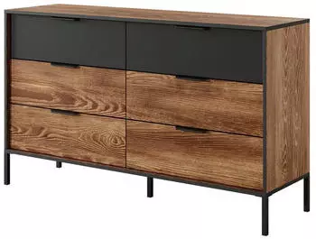 Masseno Milano Sideboard 6 Schubladen 137x81x40cm Braun/Anthrazit (MILTON B KOMODA 138 6S CHESTNUT-ANTRACYT)