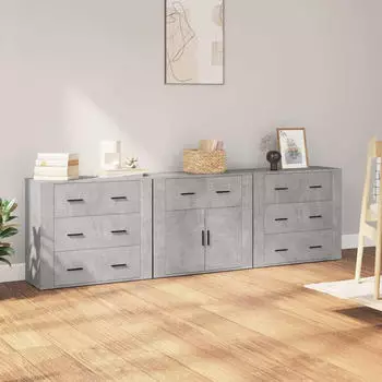 vidaXL Sideboard 3er-Set Holzwerkstoff Betongrau (3185427)