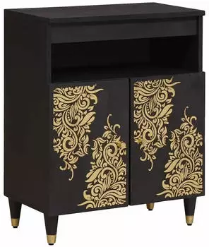vidaXL Sideboard mit Regal Schwarz 60x33x75cm Massivholz Mango (4018833)