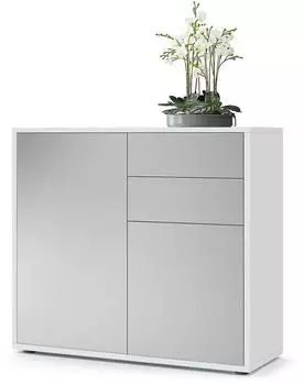Vladon Ben Kommode 2 T&uuml;ren 2 Schubladen, Wei&szlig; matt/Hellgrau Seidenmatt, 79x74x36cm