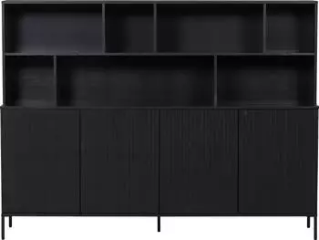 Woood Gravure Wandschrank Kiefernholz, Push-to-Open, 200x44x150cm, Schwarz