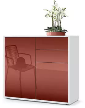 Vladon Kommode Ben 2 T&uuml;ren 2 Schubladen Wei&szlig; matt/Bordeaux Hochglanz 79x74x36cm