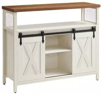 Vasagle Sideboard mit 2 Schiebetüren, verstellbare Ablagen, 33x100x80cm, Wolkenweiß-Honigbraun