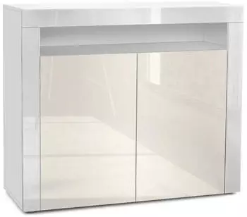 Vladon Valencia Sideboard 2 T&uuml;ren, 1 offenes Fach, Wei&szlig; matt/Creme Hochglanz (50000542)