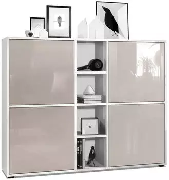 Vladon Cuba V3 Highboard 12 F&auml;cher Wei&szlig; matt/Sandgrau Hochglanz (50009197)