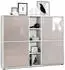 Vladon Cuba V3 Highboard 12 Fächer Weiß matt/Sandgrau Hochglanz (50009197)