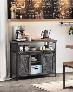 Vasagle Sideboard mit 2 Schiebet&uuml;ren, verstellbare Ablagen, steingrau-schwarz (LSC092B04)