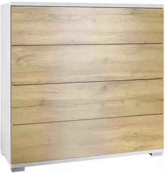 Vladon Pavos V3 Kommode mit 4 Schubladen, wei&szlig; matt/Eiche Evoke (76x76x35cm)