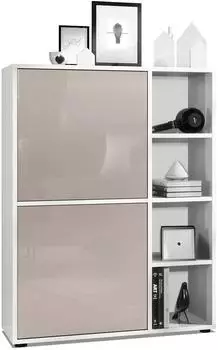 Vladon Cuba Highboard 2 T&uuml;ren, 4 offene F&auml;cher, sandgrau hochglanz (800000608881)