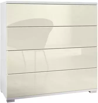 Vladon Pavos V3 Kommode 4 Schubladen, wei&szlig; matt/creme hochglanz (76x76x35cm)