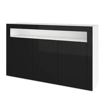 Vladon Valencia Sideboard schwarz hochglanz, 3 T&uuml;ren, 155x92x40cm (800000661254)