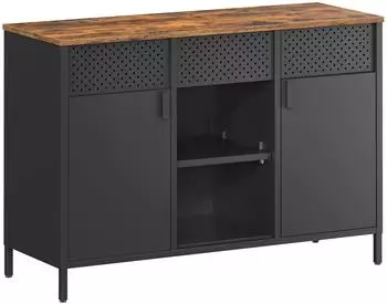 Songmics Metallschrank mit Doppelt&uuml;r, vintagebraun-mattschwarz, verstellbare Einlegeb&ouml;den