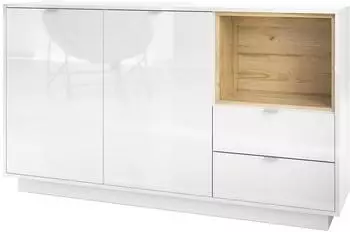 Vladon Metro Sideboard 2 T&uuml;ren, 2 Schubladen, wei&szlig; hochglanz/Eiche Natur (50004854)