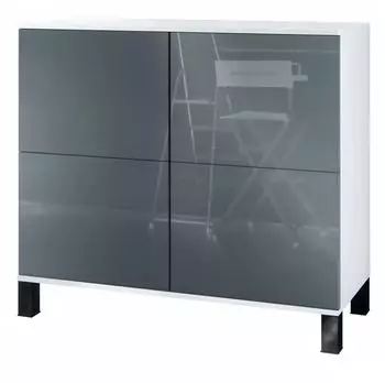 Vladon Rova V3 Kommode 4 Push-to-Open T&uuml;ren, wei&szlig; matt/grau hochglanz, 92,5x84,5x35cm (50028929)