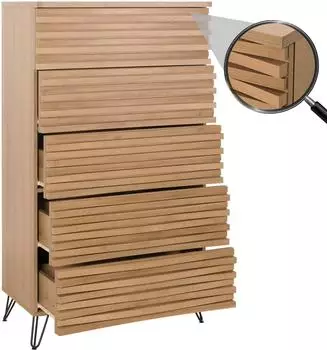 Mendler HWC-M49 Highboard 3D-Design 5 Schubladen Mangoholz 145x80x44cm (HWC-M49)