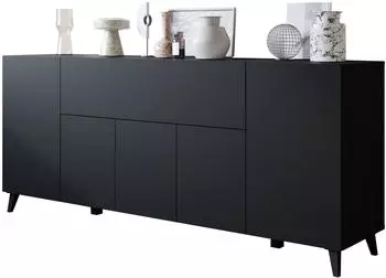 Mirjan24 Phuket 180 Sideboard mit 5 T&uuml;ren und 2 Schubladen, schwarzer Graphit, 180x76x38cm