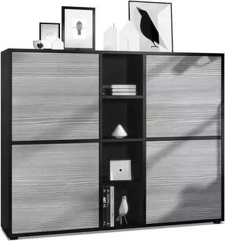 Vladon Highboard Cuba V3 mit 12 F&auml;chern, schwarz matt/Avola-Anthrazit, 130,5x105,5x35,5cm (800000573772)