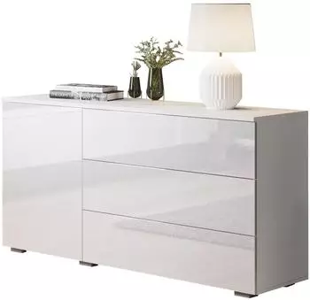 Mirjan24 Awit 110 Sideboard mit 3 Schubladen und Tür, weiß Hochglanz
