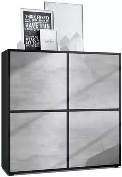 Vladon Cuba V2 Highboard schwarz matt, Beton Oxid Optik, 104x105,5x35,5cm