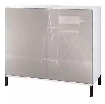 Vladon Skadu V3 Kommode 2 T&uuml;ren, wei&szlig; matt/sandgrau hochglanz, 92,5x83,5x35cm
