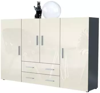 Vladon Nora Highboard 2 Schubladen, 4 T&uuml;ren, anthrazit matt/creme hochglanz (166,5x106,5x35cm)