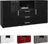 Vladon Sideboard Skadu 2 Türen, 3 Schubladen, schwarz matt / Brombeer Hochglanz (138,5x71,5x35cm)