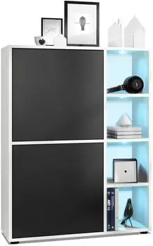 Vladon Cuba Highboard 2 T&uuml;ren, 4 offene F&auml;cher, RGB LED, wei&szlig; matt/schwarz matt (800000584424)