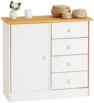 Idimex Rondo Kommode Kiefer, 4 Schubladen & 1 Tür, weiß/braun (Rondo)
