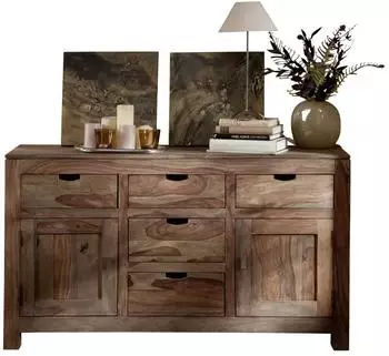 Massivmoebel24 Nature Grey #80 Sideboard Sheesham grau ge&ouml;lt 140x42x80cm (09-312-550-0080)
