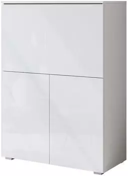 Mirjan24 Vera 90 Klappsekret&auml;r mit Kommode, LED-Beleuchtung, wei&szlig;/wei&szlig; Hochglanz, 90x126x42cm