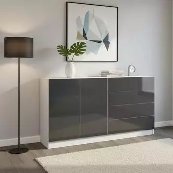 Borchardt-M&ouml;bel Vaasa Sideboard 2 T&uuml;ren, 4 Schubk&auml;sten, 152cm, wei&szlig;/graphit hochglanz (63409055-0)
