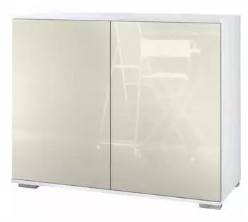 Vladon Skadu V3 Kommode 2 T&uuml;ren, wei&szlig; matt/creme hochglanz, 92,5x75,5x35cm (50028789)