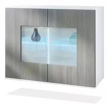 Vladon Gr&ouml;mitz V3 Kommode mit 2 Glast&uuml;ren und RGB-Beleuchtung, wei&szlig; matt/Avola-Anthrazit (92,5x73,5x35cm)