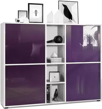 Vladon Cuba V3 Highboard 12 F&auml;cher, wei&szlig; matt / Brombeer hochgl&auml;nzend (800000608841)
