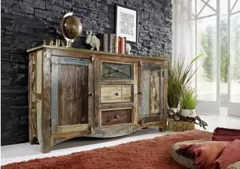 Massivmoebel24 Nature of Spirit Sideboard Altholz mehrfarbig lackiert 150x38x85cm (09-312-700-5104)