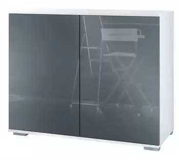 Vladon Skadu V3 Kommode 2 T&uuml;ren, wei&szlig; matt/grau hochglanz, 92,5x75,5x35cm (50028791)