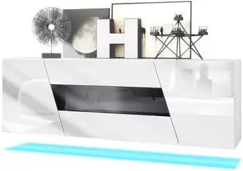 Vladon Houston Sideboard h&auml;ngend, 2 T&uuml;ren, 3 Schubladen, LED, wei&szlig; matt/wei&szlig; hochglanz