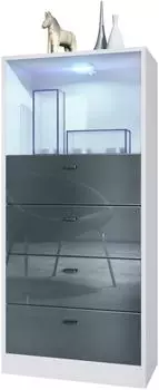 Vladon Pino V3 Kommode 4 Schubladen, offenes Fach mit Beleuchtung, wei&szlig; matt/grau hochglanz (56x125x36cm)