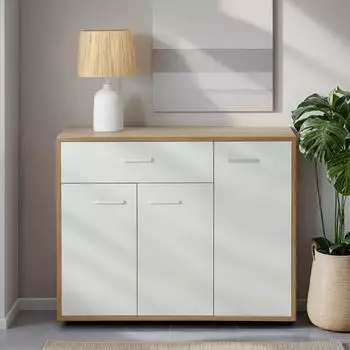 Caro M&ouml;bel Estelle Kommode 3 T&uuml;ren, 1 Schublade, 88cm, Sonoma Eiche/wei&szlig;