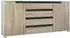 Vladon Sideboard Sylt V2 2 Türen, 4 Schubladen, Eiche sägerau/schwarz hochglanz (166,5x75,5x35cm)