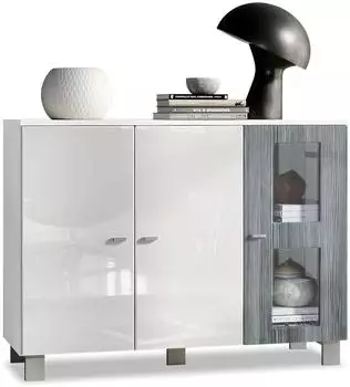 Vladon Denjo Sideboard 3 T&uuml;ren, wei&szlig; matt/wei&szlig; Hochglanz/Avola-Anthrazit, 107x81x35cm