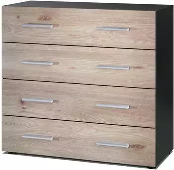 Vladon Pavos V1 Kommode mit 4 Schubladen, schwarz matt/Eiche Nordic (76x72x35cm)