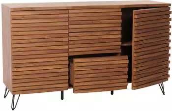 Mendler Sideboard HWC-M49, 3D-Design, Massivholz Mango, 85x142x44cm, Walnuss-Optik (HWC-M49)