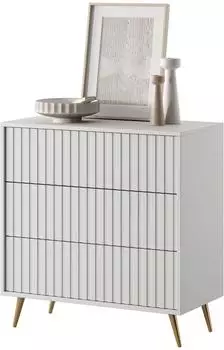 Selsey Bello Kommode mit Lamellenfront, 3 Schubladen, weiß/gold, 79cm