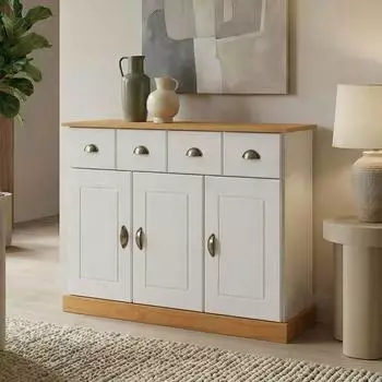 Idimex Paris Anrichte Kiefer massiv, wei&szlig;/braun, 3 T&uuml;ren, 2 Schubladen (84145)