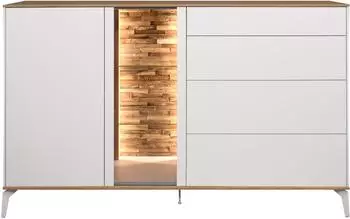 M&auml;usbacher Faro Sideboard 169cm, ice wei&szlig; supermatt/Asteiche, Beleuchtung, Push-to-open (98195817-0)