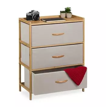 Relaxdays Kommode 3 Schubladen, Bambus, beige/hellbraun