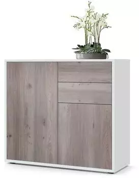 Vladon Ben Kommode 2 T&uuml;ren, 2 Schubladen, wei&szlig; matt/Eiche Nordic (79x74x36cm)