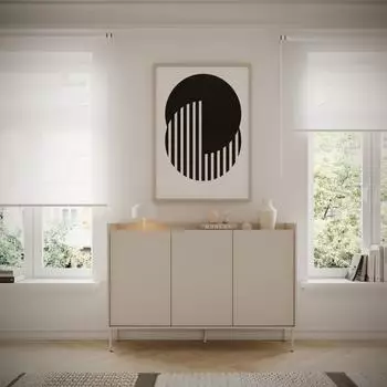 Selsey Tovi Sideboard 3-türig, 140cm, kaschmirgrau / Holzoptik Eiche